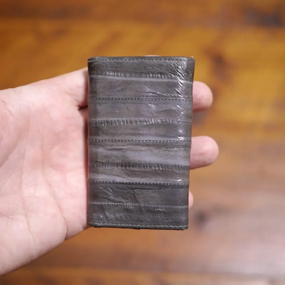 Vintage 80s Genuine Gray Eel Skin Leather Slim Key Wallet w/ Zip Pouch